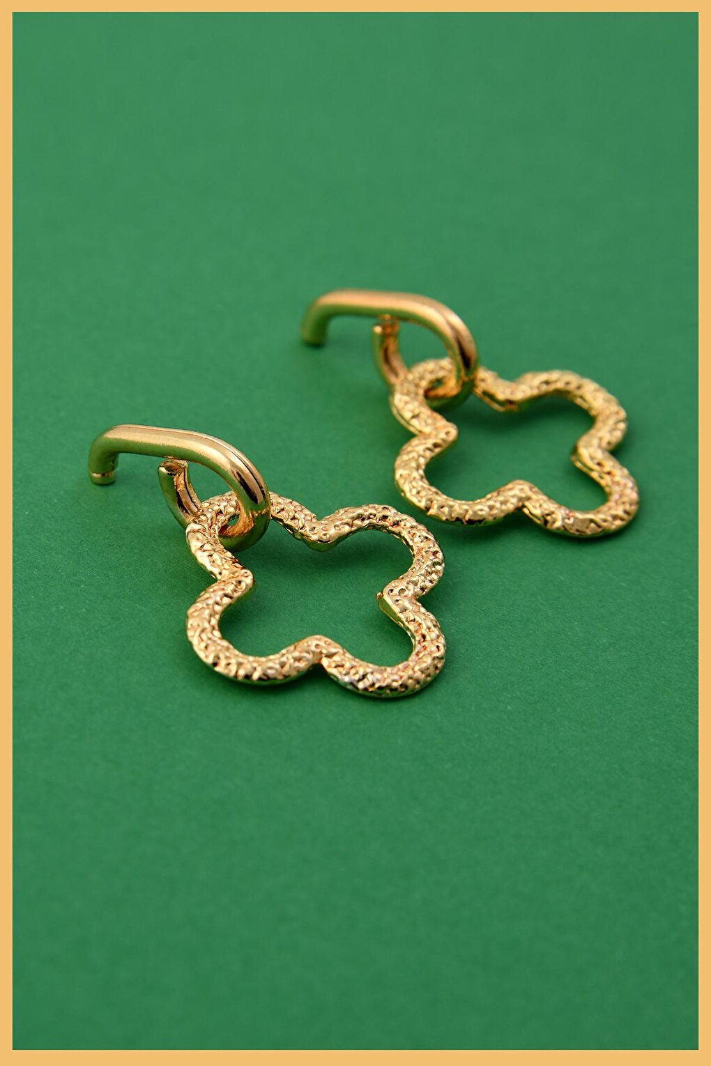 Gold Plated Clover Shaped Dangle Earrings