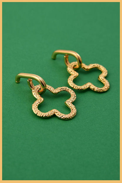 Gold Plated Clover Shaped Dangle Earrings