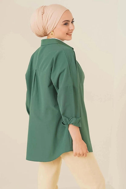 Women's Hijab Emerald Green Wide Fit Long Basic Shirt HZL24W-BD139001