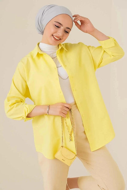 Women's Hijab Yellow Wide Fit Long Basic Shirt HZL24W-BD139001