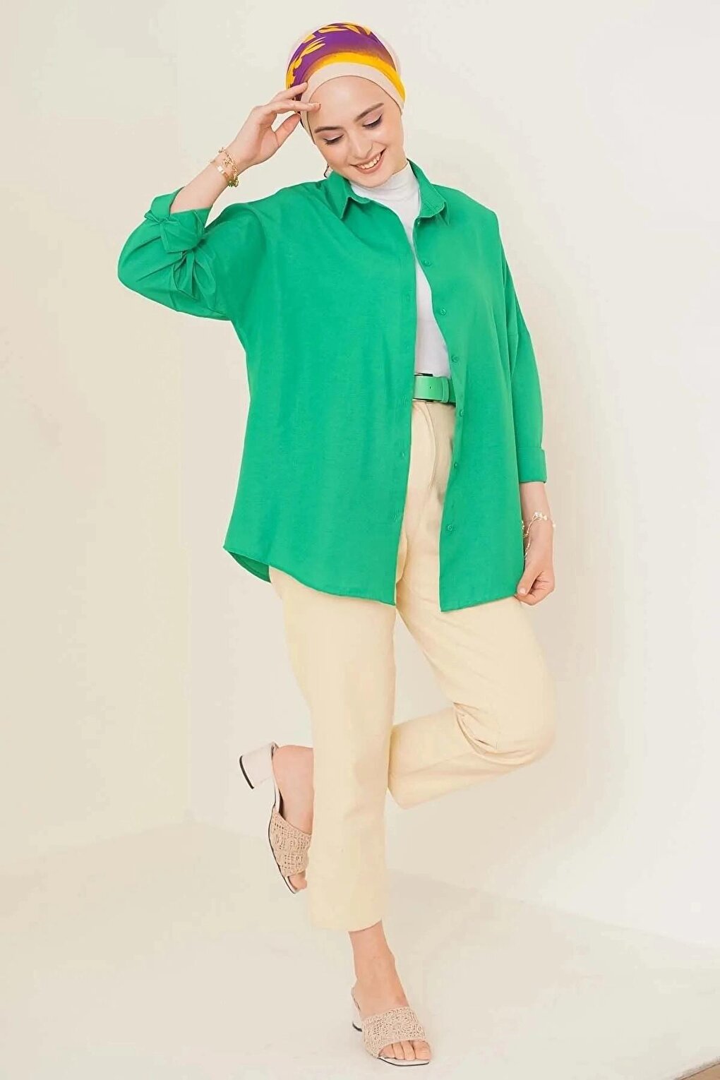 Women's Hijab Dark Green Wide Fit Long Basic Shirt HZL24W-BD139001