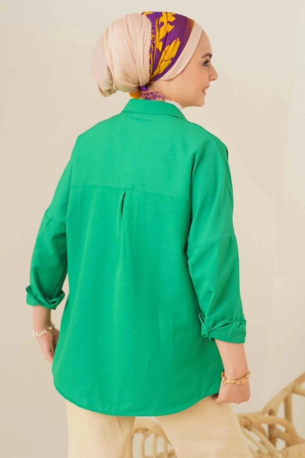 Women's Hijab Dark Green Wide Fit Long Basic Shirt HZL24W-BD139001