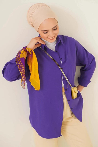 Women's Hijab Purple Wide Fit Long Basic Shirt HZL24W-BD139001