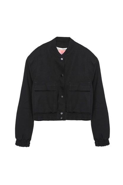 Big Pocket Detailed Bomber Jacket Black