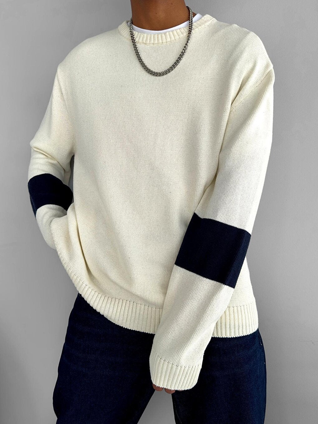 Oversize Back Patterned Sweater White