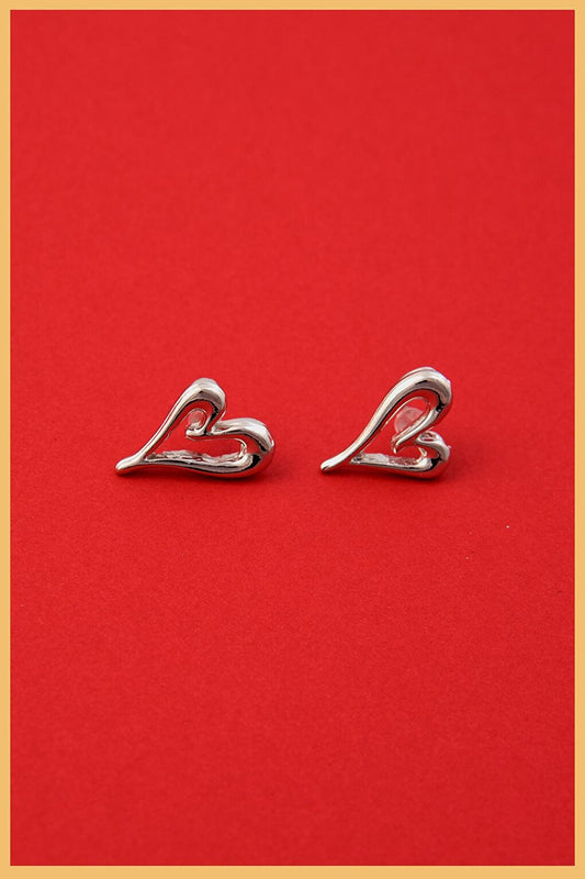 Silver Plated Asymmetrical Heart Earring Set