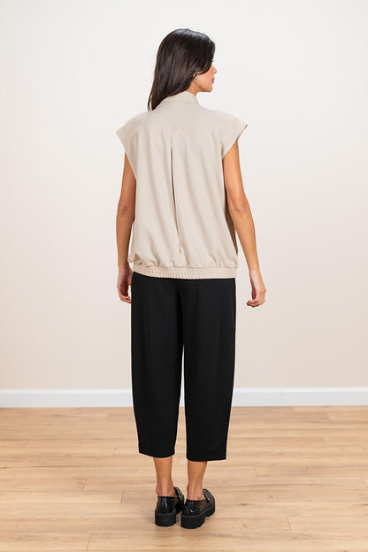 Women's Ecru Elastic Bomber Vest