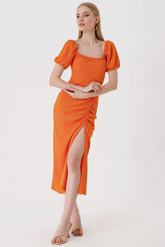 2396 Slit Summer Knitted Dress - Orange