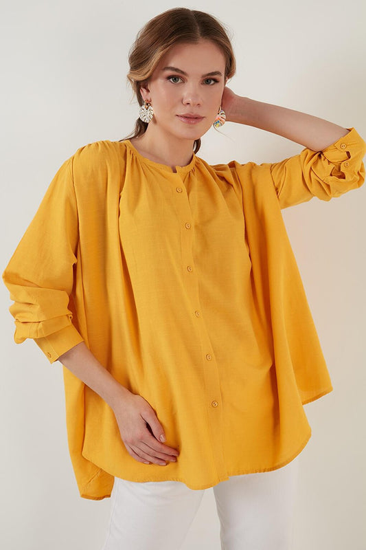 Cotton Buttoned Oversize Round Collar Shirt 51441111