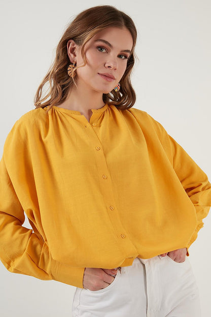 Cotton Buttoned Oversize Round Collar Shirt 51441111