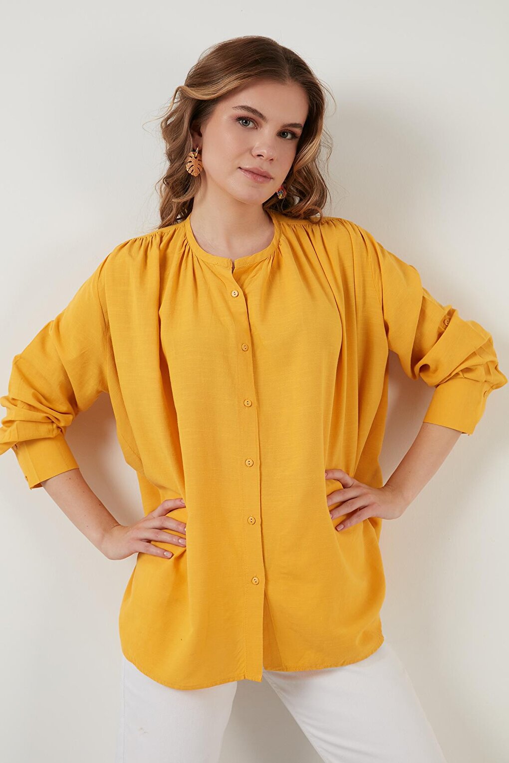 Cotton Buttoned Oversize Round Collar Shirt 51441111