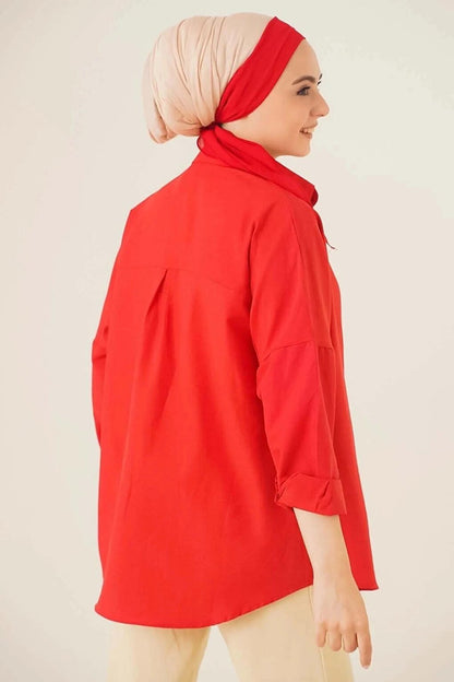 Women's Hijab Red Wide Fit Long Basic Shirt HZL24W-BD139001