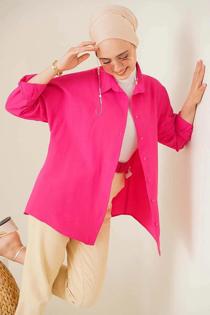 Women's Hijab Dark Pink Wide Fit Long Basic Shirt HZL24W-BD139001