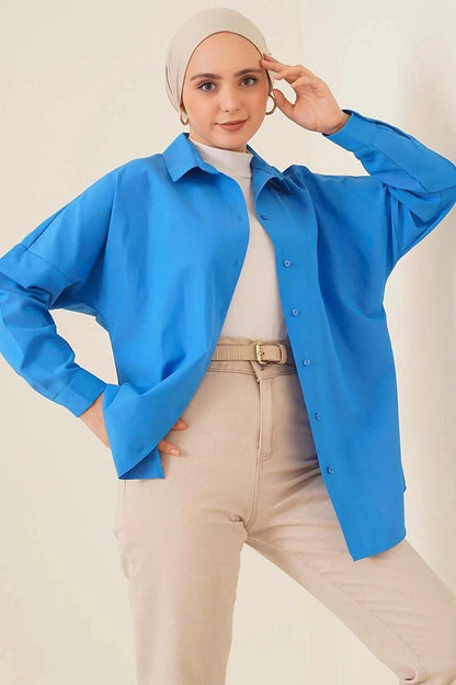 Women's Hijab Vivid Blue Wide Fit Long Basic Shirt HZL24W-BD139001