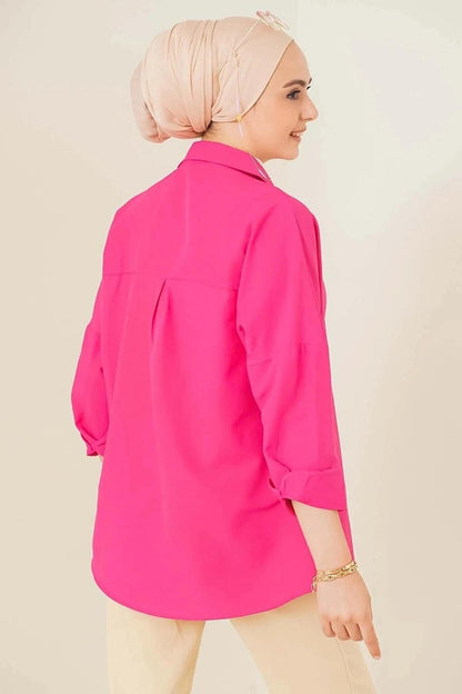 Women's Hijab Dark Pink Wide Fit Long Basic Shirt HZL24W-BD139001