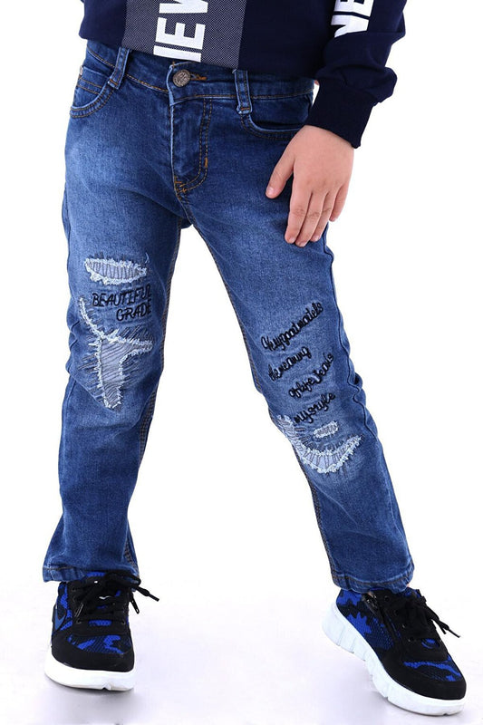 Boy's Dark Blue Ripped Detailed Jean Trousers Age 2-7 2007