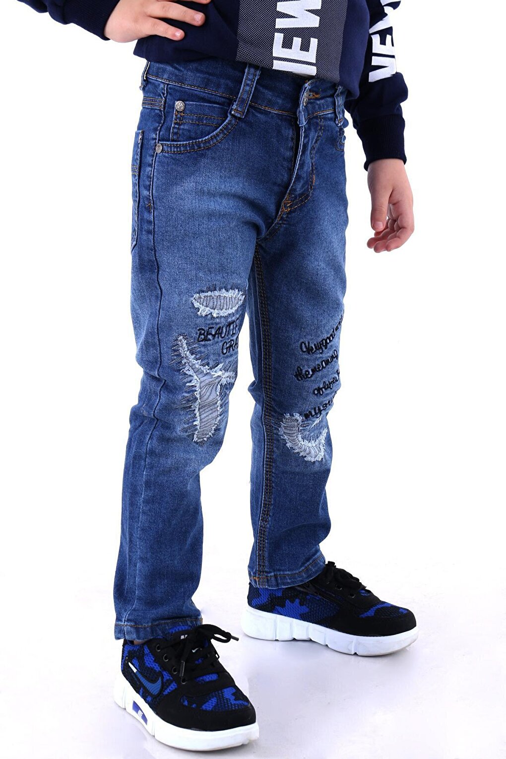 Boy's Dark Blue Ripped Detailed Jean Trousers Age 2-7 2007