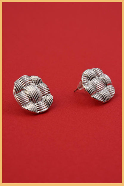 Silver Plated Round Straw Braid Earrings