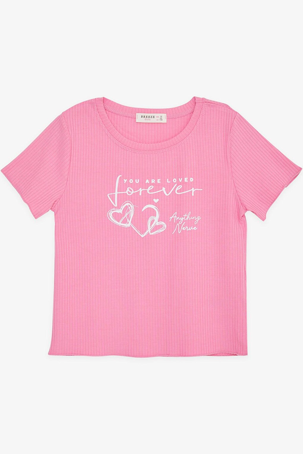 Girl's Crop T-Shirt Text Printed Love Themed Pink (Ages 8-14)