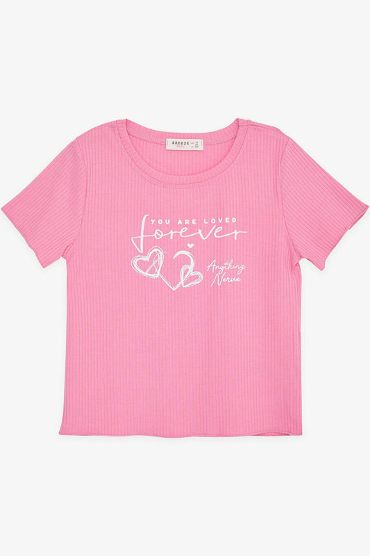 Girl's Crop T-Shirt Text Printed Love Themed Pink (Ages 8-14)