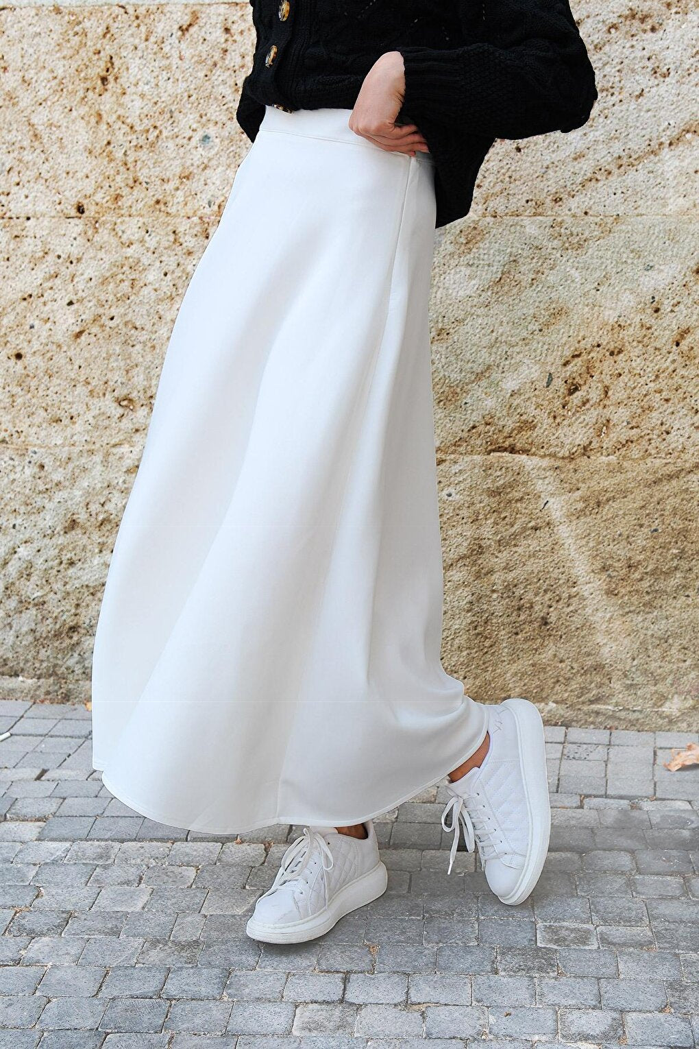 Kiloş Skirt with Elastic Waist White