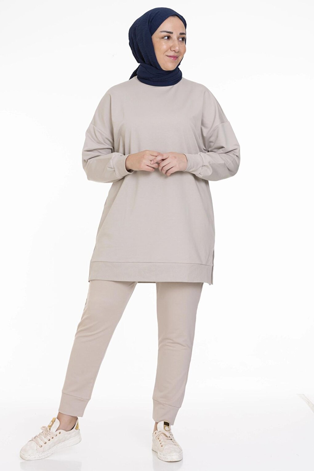 Crew Neck Plain Long Sleeve Women's Tunic N001