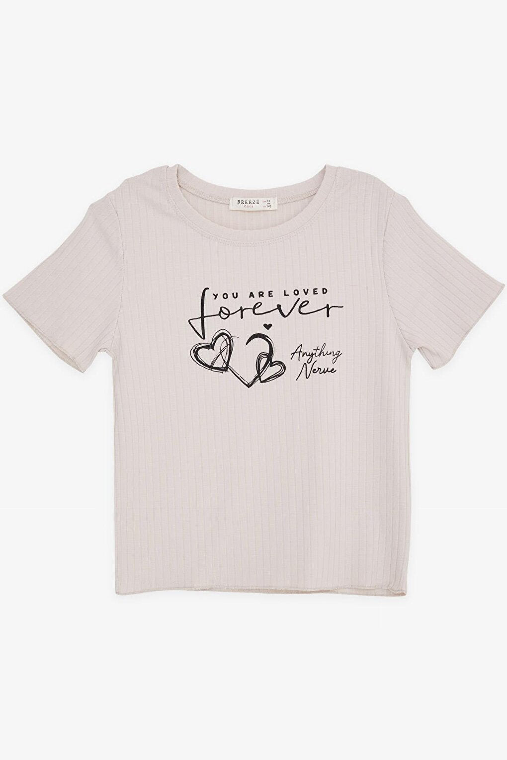 Girl's Crop T-Shirt Text Printed Love Themed Beige (8-14 Years)