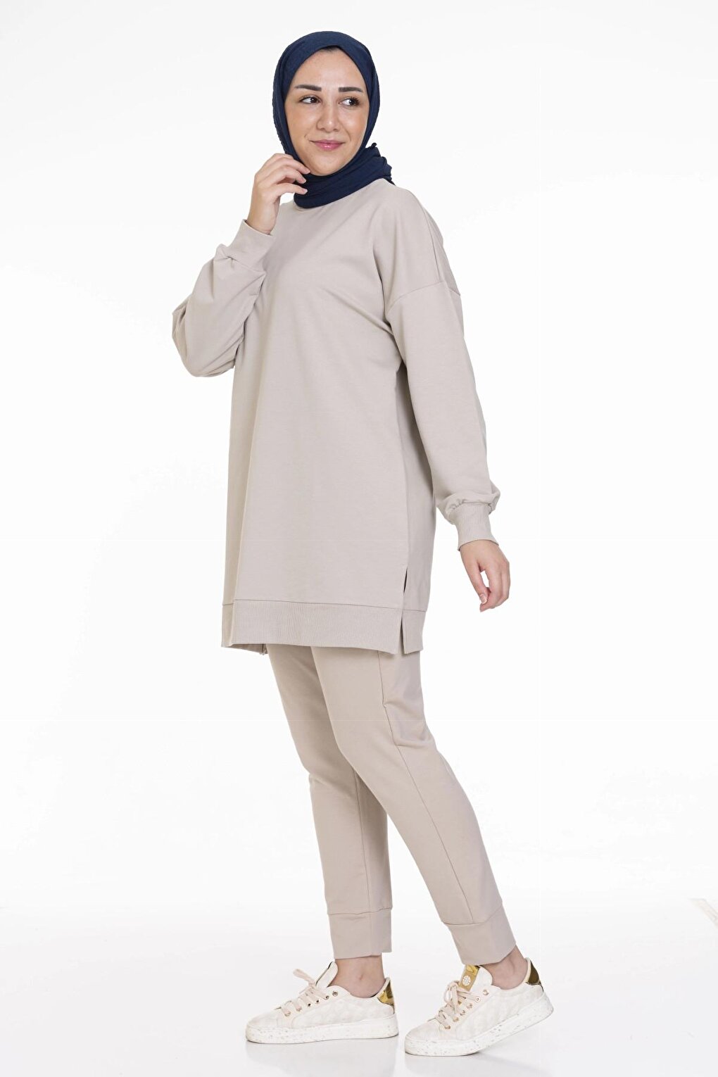 Crew Neck Plain Long Sleeve Women's Tunic N001