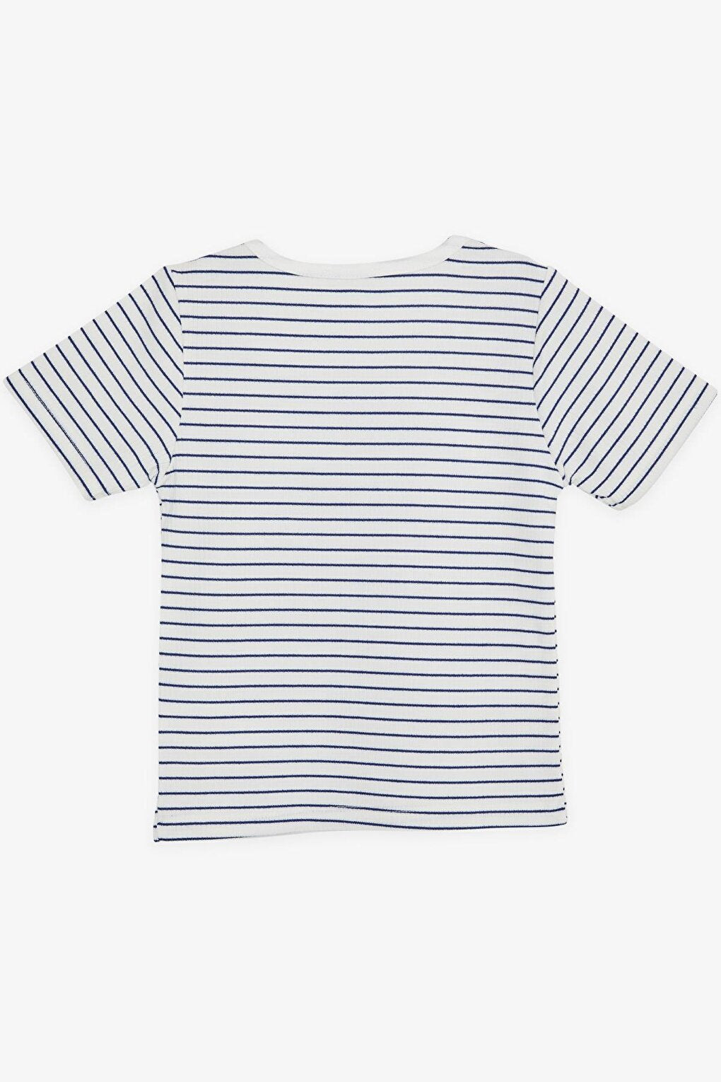 Girl's T-Shirt Striped Square Collar White with Crest (9-14 Years)