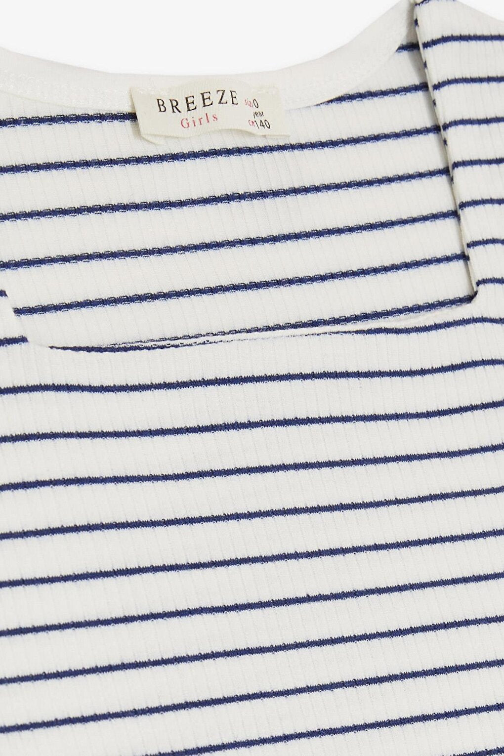 Girl's T-Shirt Striped Square Collar White with Crest (9-14 Years)