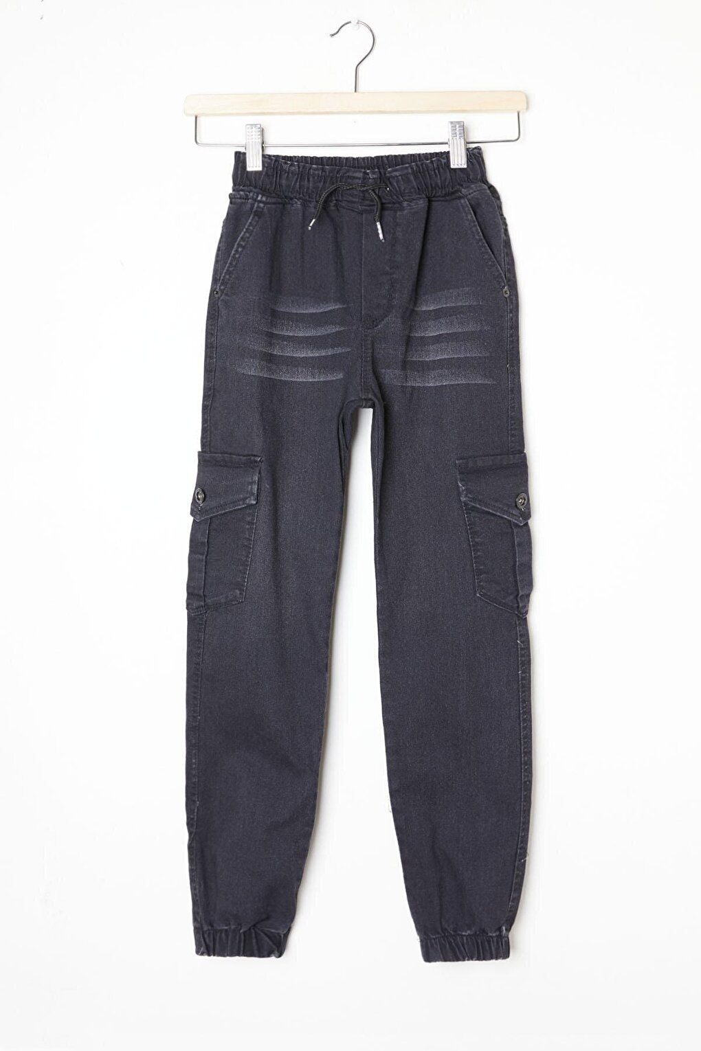 Black Cargo Pocket Elastic Waist Boy Jean Trousers 16239