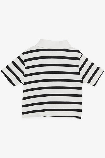 Girl's Crop T-Shirt Zippered Striped Ecru (Ages 9-14)