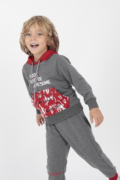 Kids Men's Cool Printed Tracksuit Hooded Elastic Tight Leg Ak15015