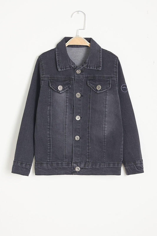 Black Buttoned Boy Jean Jacket 15524