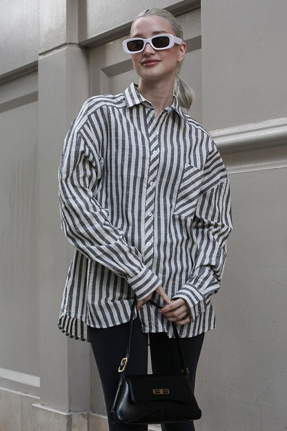 Black Striped Oversize Women's Shirt MG1729