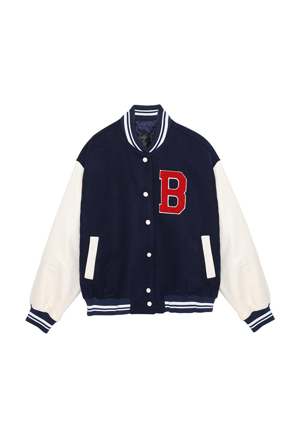 Button Detailed Bomber Jacket Navy Blue