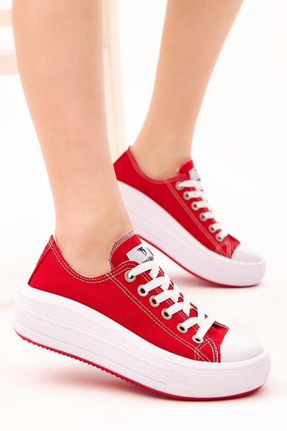 Women's Red Comfortable Mold Thick Sole Sneakers