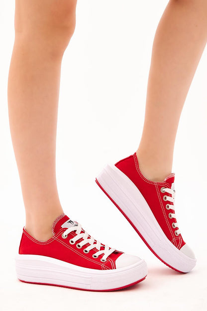 Women's Red Comfortable Mold Thick Sole Sneakers