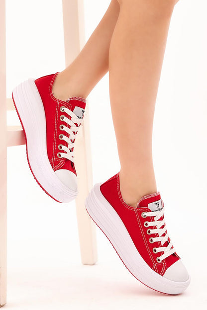 Women's Red Comfortable Mold Thick Sole Sneakers