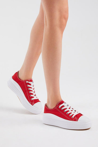 Women's Red Comfortable Mold Thick Sole Sneakers