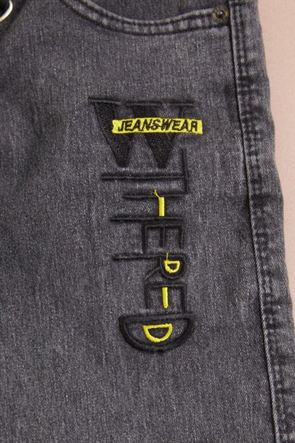 Boy's Black Text Embroidered Belted Jean Shorts 16105