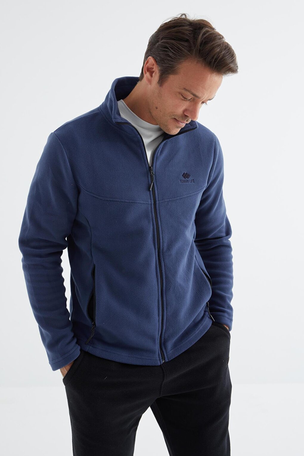 Indigo Zippered Stand Collar Standard Fit Men's Sweatshirt Polar - 88134