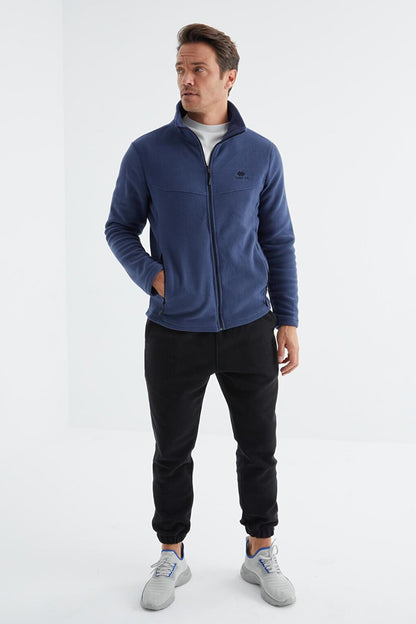 Indigo Zippered Stand Collar Standard Fit Men's Sweatshirt Polar - 88134