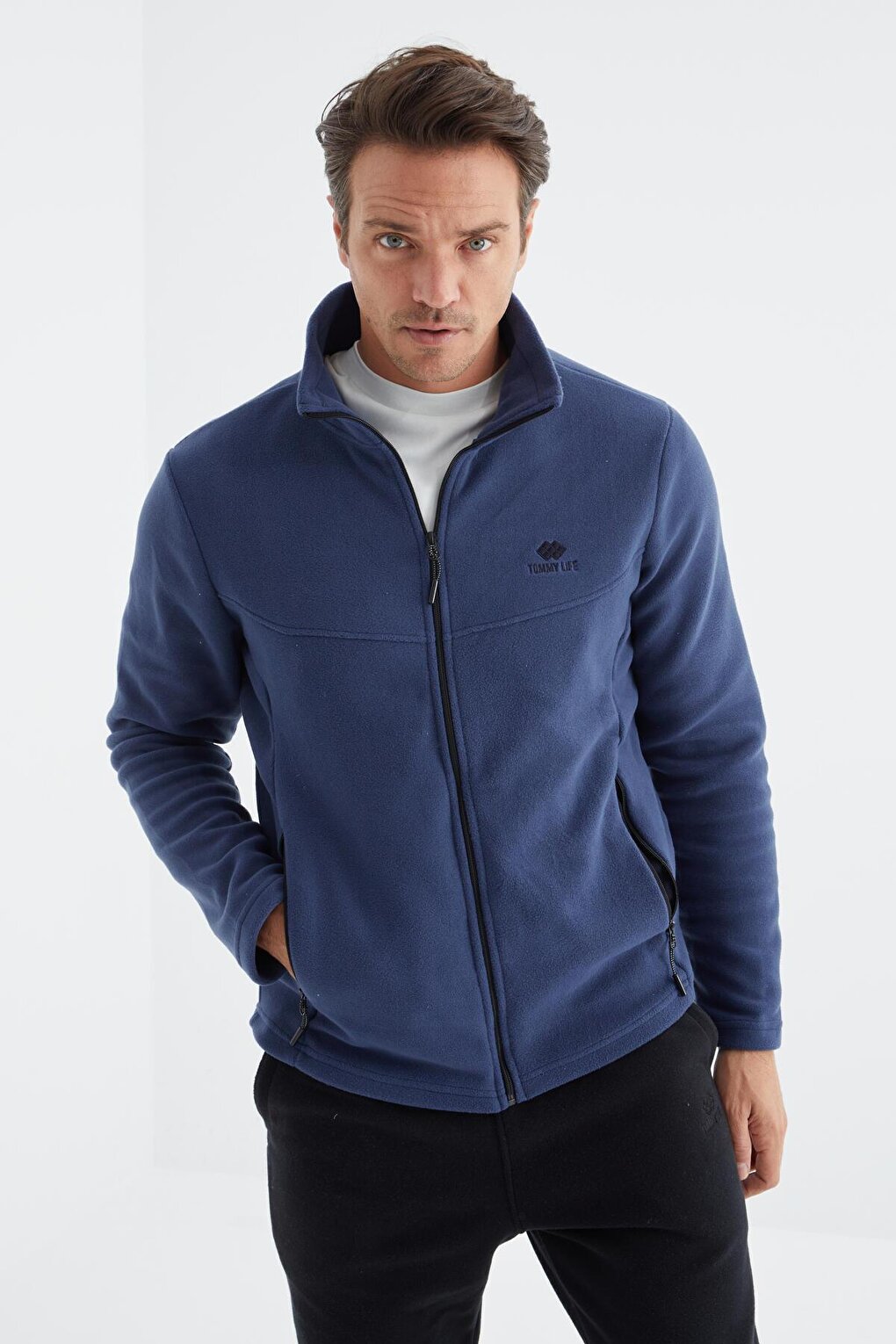 Indigo Zippered Stand Collar Standard Fit Men's Sweatshirt Polar - 88134