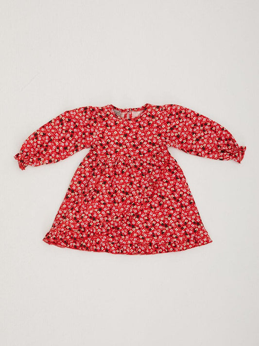 Girl's Floral Patterned Sleeved Seasonal Jersey Dress