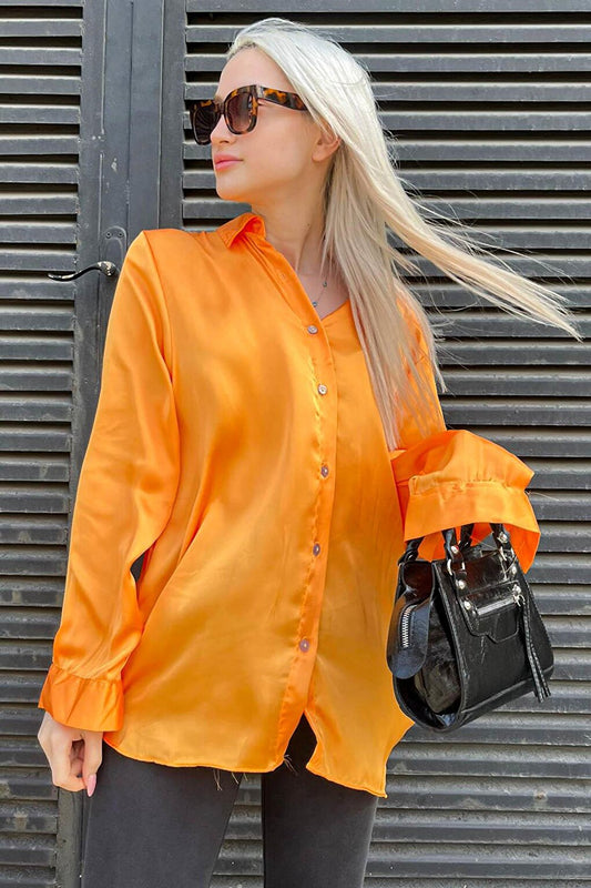 Orange Basic Women's Satin Shirt MG1326