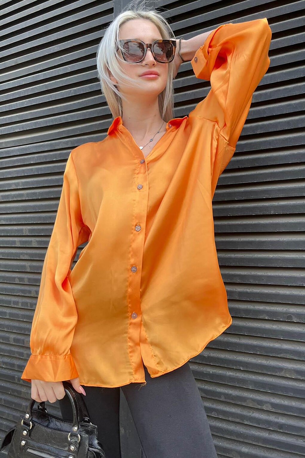 Orange Basic Women's Satin Shirt MG1326