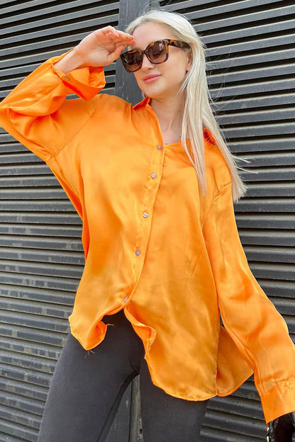 Orange Basic Women's Satin Shirt MG1326