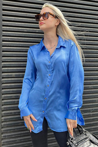 Blue Basic Women's Satin Shirt MG1326