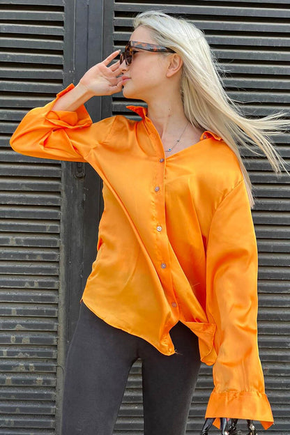 Orange Basic Women's Satin Shirt MG1326